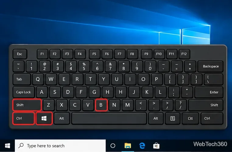 Keyboard showing the Windows, Ctrl, Shift, and B keys for a graphics reset