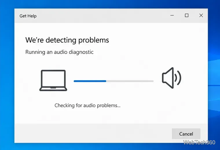 Приложение «Получить справку» в Windows запускает диагностику звука для выявления проблем со звуком.