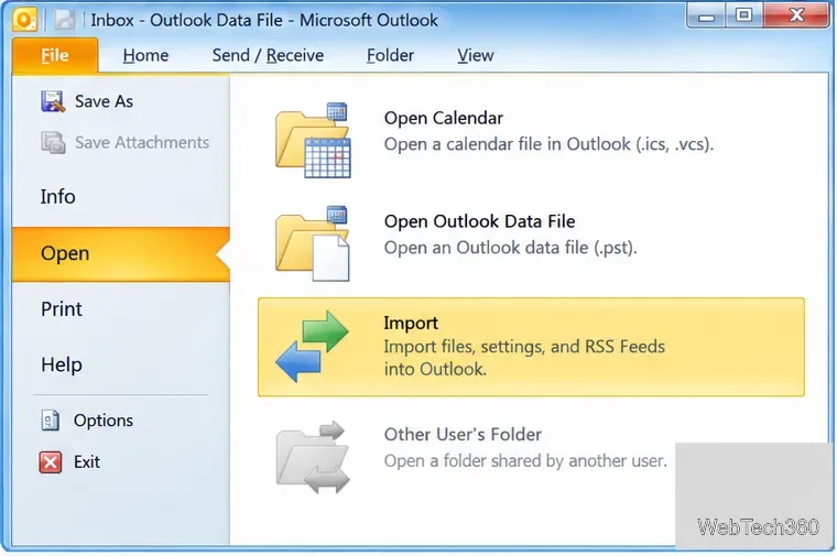 Importation et exportation depuis Office Outlook 2010 : Déplacer des données avec un fichier PST