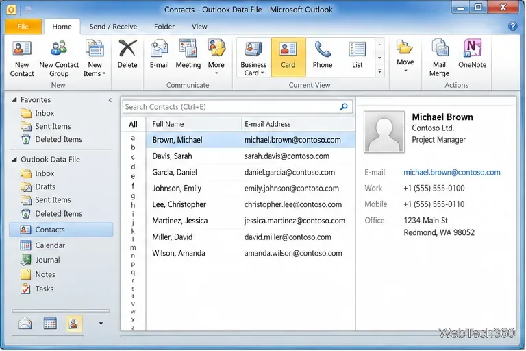 Outlook 2010 の連絡先: 連絡先の追加とアドレス帳の使用