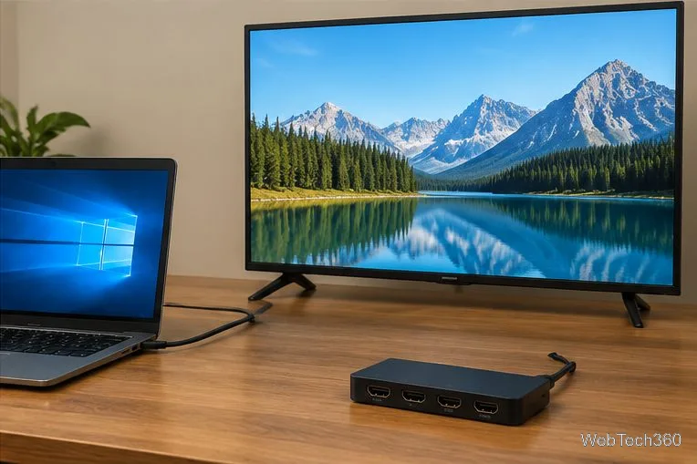 Laptop connected directly to a TV by HDMI with an HDMI switch set aside