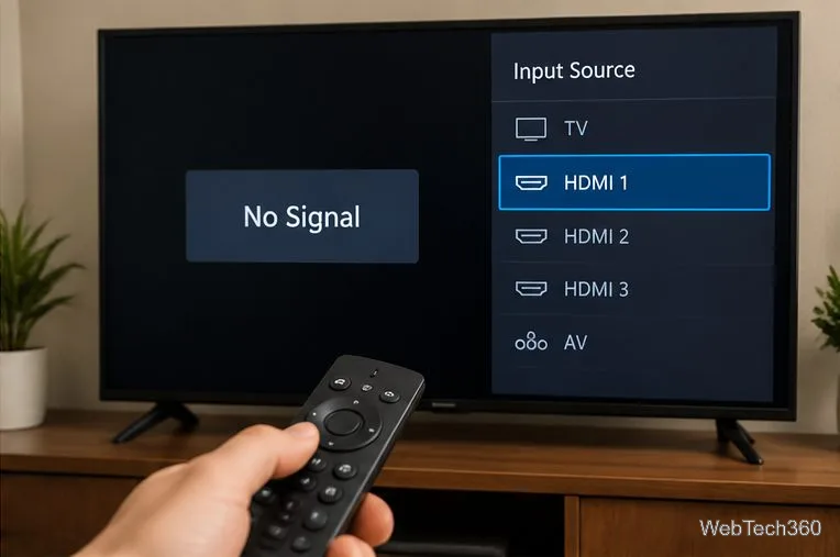 TV input source menu with HDMI 1 highlighted