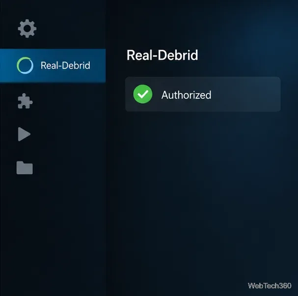 Real-Debridが承認済みとして表示されるアドオン設定画面。