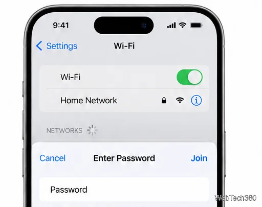 Tela do iPhone exibindo uma solicitação de senha para a Rede Doméstica e a ação "Conectar".