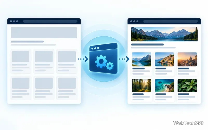 O pagină cu fișe de conținut goale este procesată de un browser și apoi afișează fișe completate