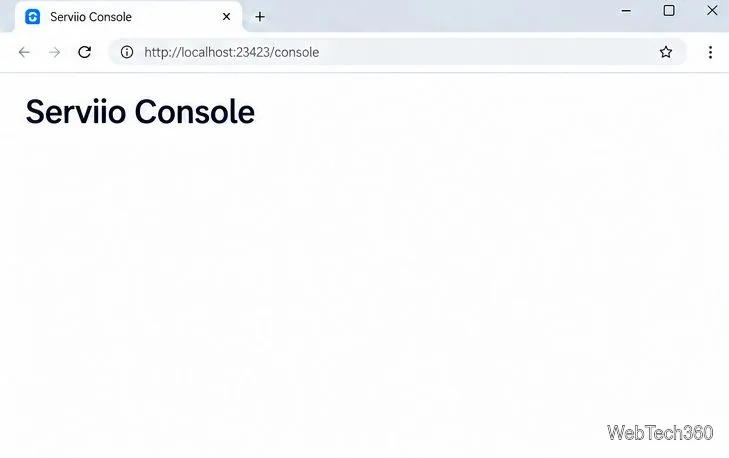 A browser address bar showing the local Serviio Console address at localhost port 23423