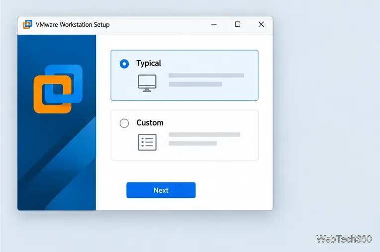 Janela de configuração do VMware Workstation com as opções "Típico" e "Personalizado" selecionadas.