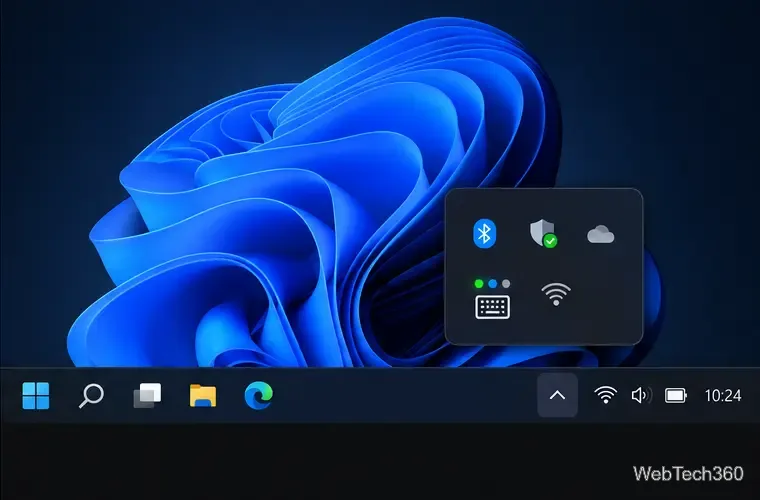 Esempio di menu a comparsa delle icone nascoste di Windows 11 con indicatore di blocco tastiera sopra la barra delle applicazioni.