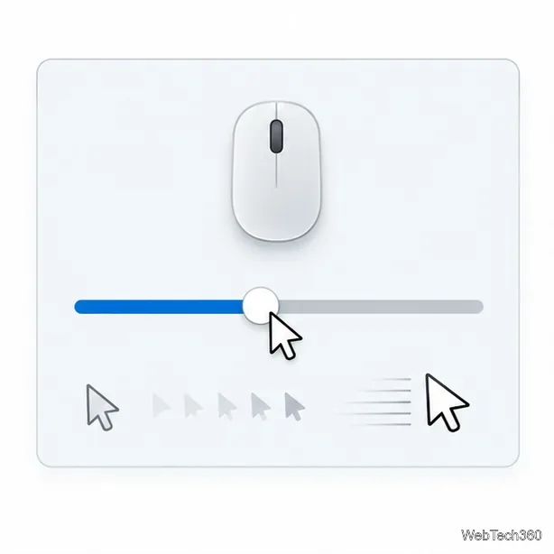 Un indicator de mouse se află pe un cursor de viteză orizontal, cu simboluri de indicator mai lent și mai rapid dedesubt