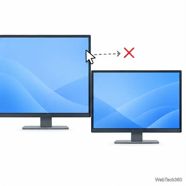 Un monitor mai înalt se află deasupra unui monitor mai scund, lăsând o secțiune a limitei comune fără niciun ecran în spatele său.