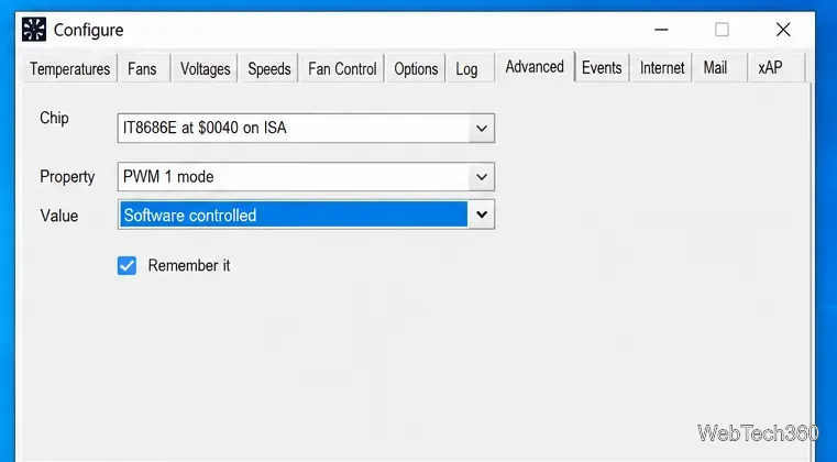 SpeedFanの詳細設定でPWMモードをソフトウェア制御に設定