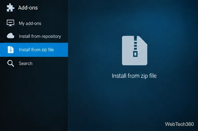 Kodi 的插件瀏覽器，已選擇從 zip 檔案安裝。