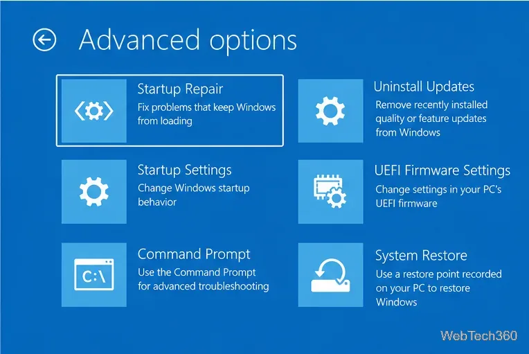 Windows Recovery Environment Advanced options screen with Startup Repair highlighted