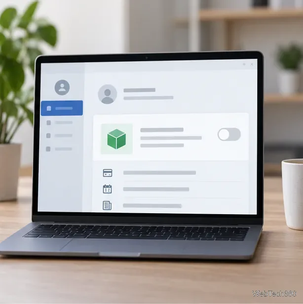 A laptop displays a generic subscription account page with a recurring-billing switch turned off.