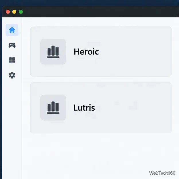 شاشة تشغيل لينكس مع خيارات منفصلة للعبة Heroic ولعبة Lutris.