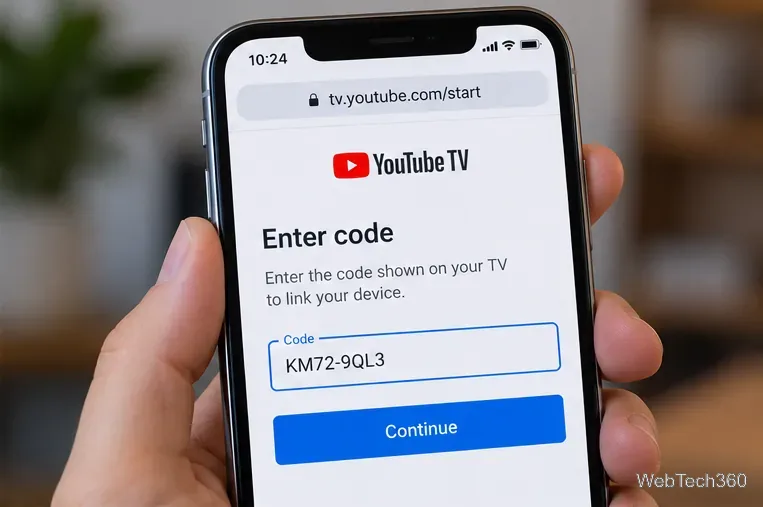 Apri il browser del telefono su tv.youtube.com/start con un campo per inserire il codice di attivazione di YouTube TV