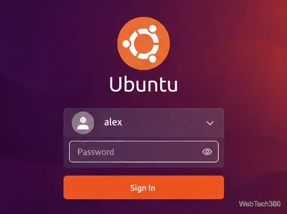 Ubuntu sign-in screen for user alex after a password reset