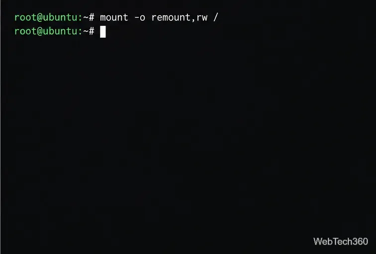 Ubuntu recovery root shell after running mount -o remount,rw slash