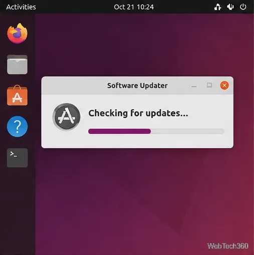 Software Updater checking for available Ubuntu package updates in a progress window.
