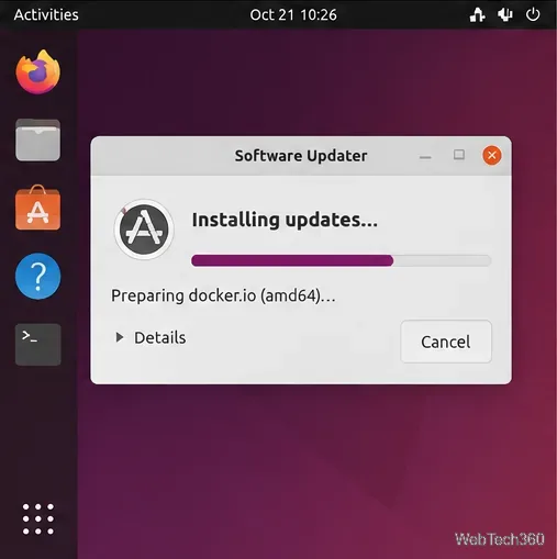 Software Updater installing package updates and displaying a progress bar.
