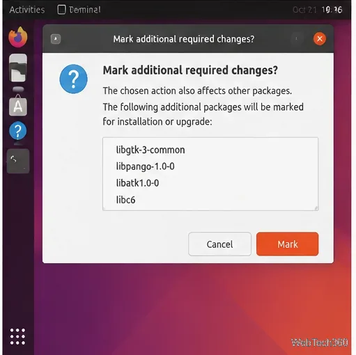 Synaptic dialog listing additional dependency packages that will be marked for upgrade.