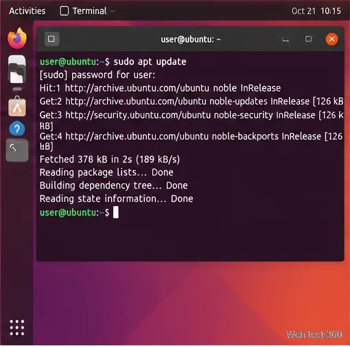 Ubuntu Terminal running sudo apt update to refresh package repository information.