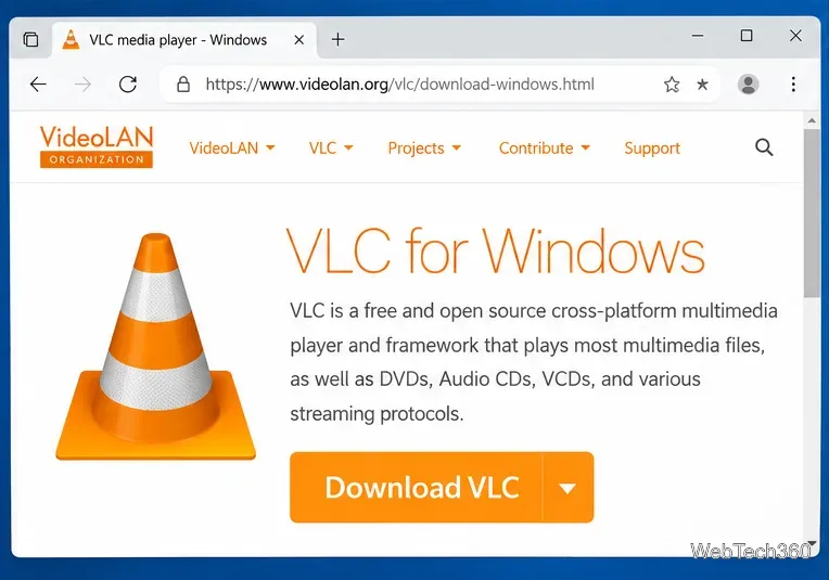Официальная страница загрузки VideoLAN VLC для Windows (открыть в веб-браузере)