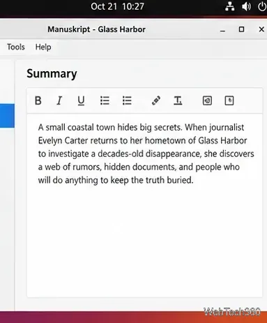 Sección de resumen del manuscrito que contiene una breve sinopsis de la novela.