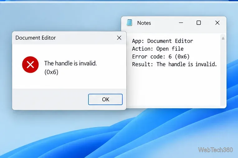 Finestra di dialogo di errore di Windows accanto alle note che registrano l'app, l'azione e il codice