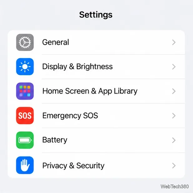 Список настроек iPhone, в котором видна строка «Экстренный вызов SOS».