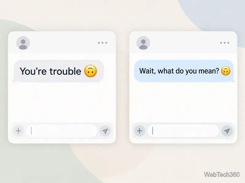 Deux exemples génériques de conversation : « Tu es un problème » avec un visage à l'envers, et « Attends, qu'est-ce que tu veux dire ? » avec le même visage.