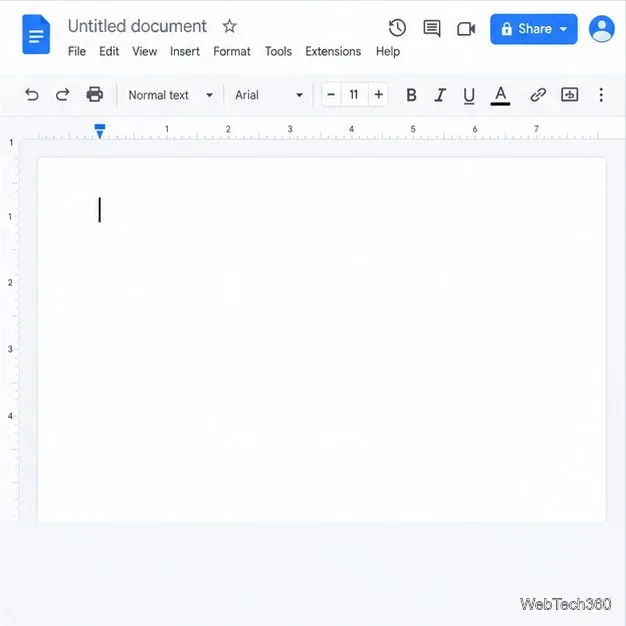 Новый документ Google Docs с полем заголовка вверху и пустой областью для ввода текста.