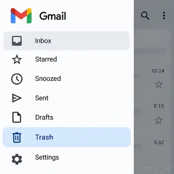 Иллюстрированное меню Gmail с выделенной кнопкой «Корзина».