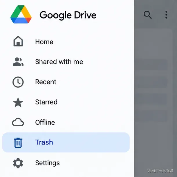 Иллюстрированное меню Google Диска с выделенной корзиной.