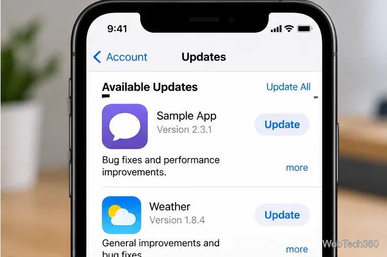 Schermata degli aggiornamenti dell'App Store che mostra un pulsante Aggiorna per un'app per iPhone
