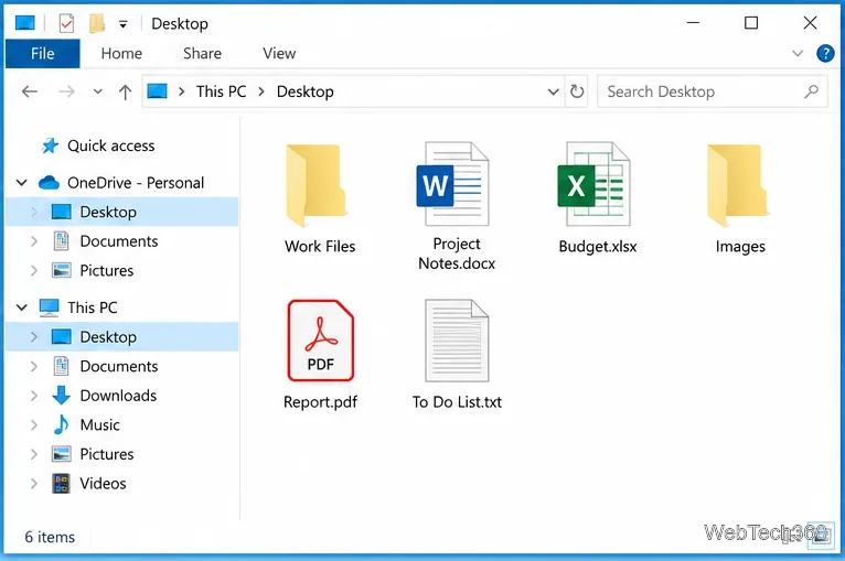 Проводник Windows 10 отображает расположение файлов на рабочем столе в разделах OneDrive и «Этот компьютер».