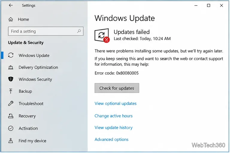 Errore di Windows Update 0x80080005: come risolverlo